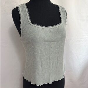 Lucky Brand Silver Sage Lace Trim Cropped Top